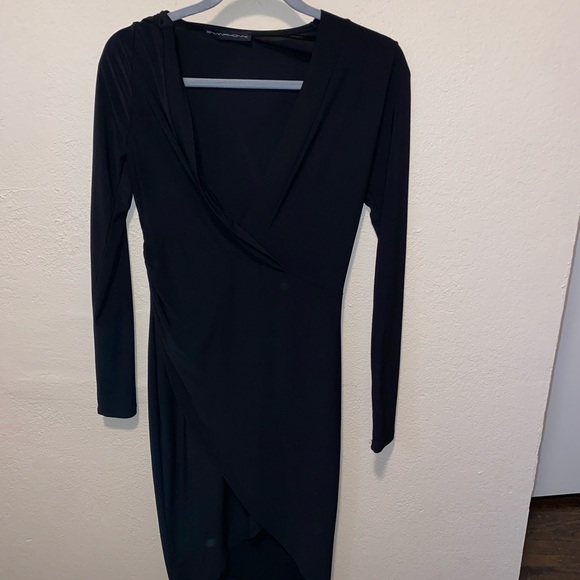 Symphony Black Asymmetrical Ruched Bodycon Dress - Picture 2 of 2